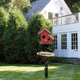 Maxbell Bird House Stakes Handpainted Farmhouse Style Weatherproof for Yard Patio red