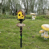 Maxbell Bird House Stakes Handpainted Farmhouse Style Weatherproof for Yard Patio yellow
