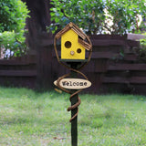 Maxbell Bird House Stakes Handpainted Farmhouse Style Weatherproof for Yard Patio yellow