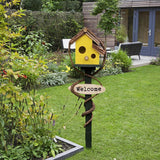 Maxbell Bird House Stakes Handpainted Farmhouse Style Weatherproof for Yard Patio yellow