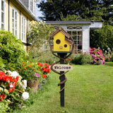 Maxbell Bird House Stakes Handpainted Farmhouse Style Weatherproof for Yard Patio yellow