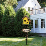 Maxbell Bird House Stakes Handpainted Farmhouse Style Weatherproof for Yard Patio yellow