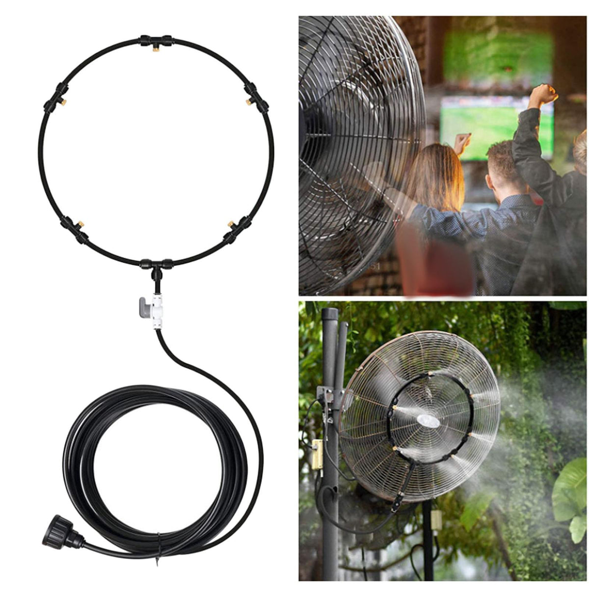 Maxbell Outdoor Misting System Fan Cooling Kit 3/4" Connector for Patio Backyard 6m EN