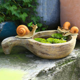 Maxbell Flower Pot Resin Statue Modern Bonsai Ornament for Yard Lawn Windowsill Snail Water Scoop