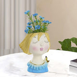 Maxbell Cute Girls Plant Pot Creative Resin Flowerpot for Indoor Outdoor Decor Blue