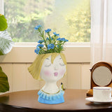 Maxbell Cute Girls Plant Pot Creative Resin Flowerpot for Indoor Outdoor Decor Blue