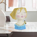 Maxbell Cute Girls Plant Pot Creative Resin Flowerpot for Indoor Outdoor Decor Blue