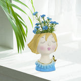 Maxbell Cute Girls Plant Pot Creative Resin Flowerpot for Indoor Outdoor Decor Blue