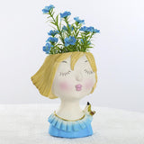 Maxbell Cute Girls Plant Pot Creative Resin Flowerpot for Indoor Outdoor Decor Blue