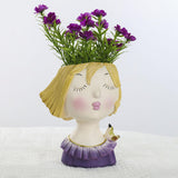 Maxbell Cute Girls Plant Pot Creative Resin Flowerpot for Indoor Outdoor Decor Purple