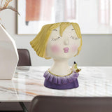 Maxbell Cute Girls Plant Pot Creative Resin Flowerpot for Indoor Outdoor Decor Purple