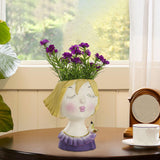 Maxbell Cute Girls Plant Pot Creative Resin Flowerpot for Indoor Outdoor Decor Purple