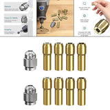 Maxbell 10 Pieces 4485 Brass Collet Set Full Metal Nut Rotary Tool Parts Replacement