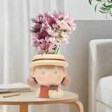 Maxbell Flower Planter Makeup Brush Holder Resin for Garden Office Holiday Gift Milk Tea