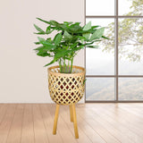 Maxbell Hand Woven Flower Pot Stand Farmhouse for Home Office Living Room Large