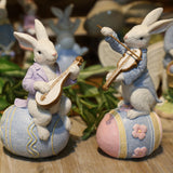 Maxbell Novelty Easter Rabbit Statue Crafts Resin for Garden Bedroom Collectibles Playing Violin