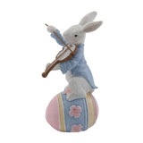 Maxbell Novelty Easter Rabbit Statue Crafts Resin for Garden Bedroom Collectibles Playing Violin