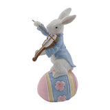 Maxbell Novelty Easter Rabbit Statue Crafts Resin for Garden Bedroom Collectibles Playing Violin