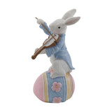 Maxbell Novelty Easter Rabbit Statue Crafts Resin for Garden Bedroom Collectibles Playing Violin