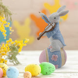 Maxbell Novelty Easter Rabbit Statue Crafts Resin for Garden Bedroom Collectibles Playing Violin