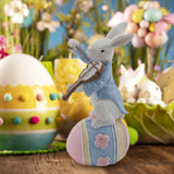 Maxbell Novelty Easter Rabbit Statue Crafts Resin for Garden Bedroom Collectibles Playing Violin
