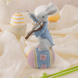 Maxbell Novelty Easter Rabbit Statue Crafts Resin for Garden Bedroom Collectibles Playing Violin