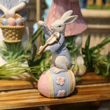 Maxbell Novelty Easter Rabbit Statue Crafts Resin for Garden Bedroom Collectibles Playing Violin
