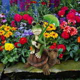 Maxbell Outdoor Resin Frog and Turtle Sculptures Solar Lights Ornaments Hand Painted