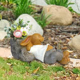 Maxbell Rabbit Sculpture Flower Pot Resin Craft for Outdoor Tabletop Decoration