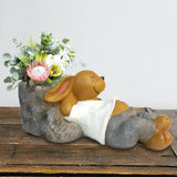Maxbell Rabbit Sculpture Flower Pot Resin Craft for Outdoor Tabletop Decoration