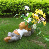 Maxbell Rabbit Sculpture Flower Pot Resin Craft for Outdoor Tabletop Decoration