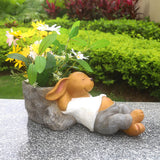 Maxbell Rabbit Sculpture Flower Pot Resin Craft for Outdoor Tabletop Decoration