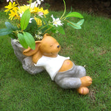 Maxbell Rabbit Sculpture Flower Pot Resin Craft for Outdoor Tabletop Decoration