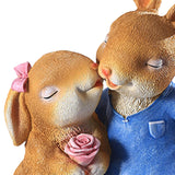Maxbell Cartoon Garden Couple Rabbit Statues Handmade for Tabletop Decor Ornament