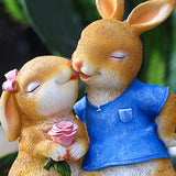 Maxbell Cartoon Garden Couple Rabbit Statues Handmade for Tabletop Decor Ornament
