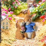Maxbell Cartoon Garden Couple Rabbit Statues Handmade for Tabletop Decor Ornament