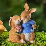 Maxbell Cartoon Garden Couple Rabbit Statues Handmade for Tabletop Decor Ornament