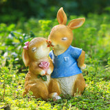 Maxbell Cartoon Garden Couple Rabbit Statues Handmade for Tabletop Decor Ornament