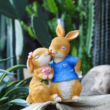 Maxbell Cartoon Garden Couple Rabbit Statues Handmade for Tabletop Decor Ornament