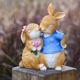 Maxbell Cartoon Garden Couple Rabbit Statues Handmade for Tabletop Decor Ornament