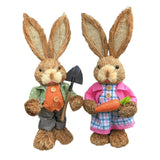 Maxbell Cartoon 2 Pieces Easter Bunny Rabbit Straw Figures 35cm Ornaments Lifelike Style A