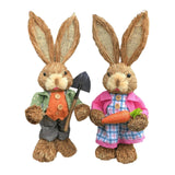 Maxbell Cartoon 2 Pieces Easter Bunny Rabbit Straw Figures 35cm Ornaments Lifelike Style A