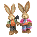Maxbell Cartoon 2 Pieces Easter Bunny Rabbit Straw Figures 35cm Ornaments Lifelike Style A