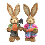 Maxbell Cartoon 2 Pieces Easter Bunny Rabbit Straw Figures 35cm Ornaments Lifelike Style A