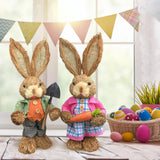 Maxbell Cartoon 2 Pieces Easter Bunny Rabbit Straw Figures 35cm Ornaments Lifelike Style A