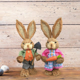Maxbell Cartoon 2 Pieces Easter Bunny Rabbit Straw Figures 35cm Ornaments Lifelike Style A