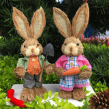 Maxbell Cartoon 2 Pieces Easter Bunny Rabbit Straw Figures 35cm Ornaments Lifelike Style A
