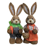 Maxbell Cartoon 2 Pieces Easter Bunny Rabbit Straw Figures 35cm Ornaments Lifelike Style B