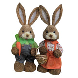 Maxbell Cartoon 2 Pieces Easter Bunny Rabbit Straw Figures 35cm Ornaments Lifelike Style B