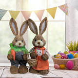 Maxbell Cartoon 2 Pieces Easter Bunny Rabbit Straw Figures 35cm Ornaments Lifelike Style B